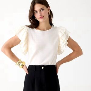 NWT J. Crew Ivory Ruffle Sleeve Polka Dot Top Plus Size 3X